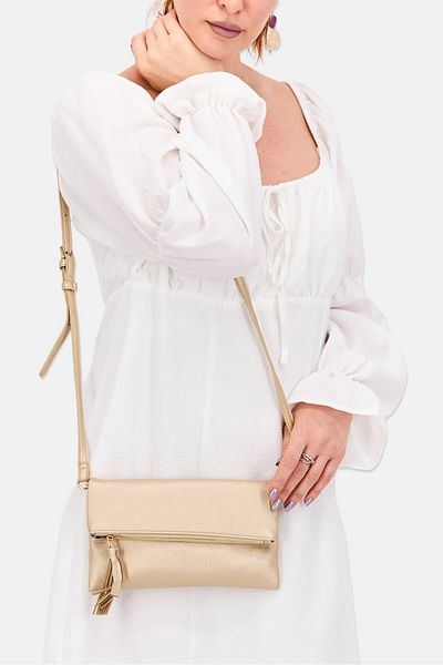 Moda Luxe Women Solid Cross Body Bag 15 H  x 24 L x 2 W cm, Gold