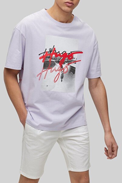 BOSS Hugo Erkek Oversize Fit Bisiklet Yaka T-Shirt Mor