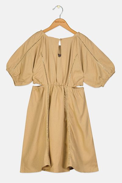 Willow & Whistle Kids Girl Eyelet Midi Dress, Tan