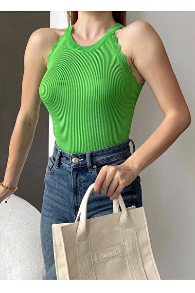 bayansepeti Зелена трикотажна тканина без рукавів блуза 0296