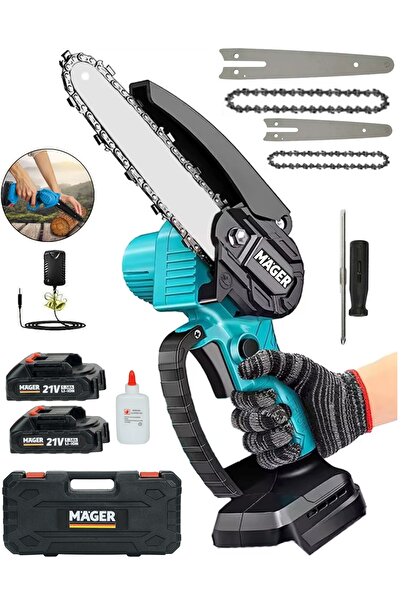 Mager Şarjlı Yedek Akülü Çift Pala Kendinden Yağ Pompalı Zincirli Dal Budama Testeresi