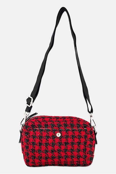 Moda Luxe Women Houndstooth Cross Body Bag 19 L x 13 H x 7 W cm, Red