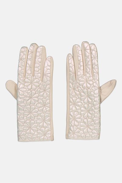 Justin Gregory Women 1 Pair Quilted Puffer Gloves, Beige