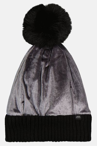 Justin Gregory Women Pom Pom Velvet Knitted Beanie, Grey