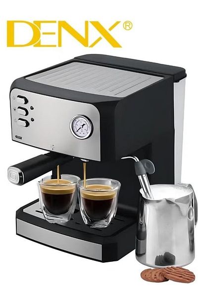 Denx Espresso Coffee Machine, 1.6L Capacity, 850W Power, with Milk Frother, Cappuccino, Latte Maker