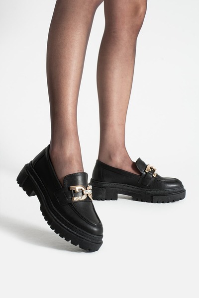 Hepici Лофер Казуални дамски черни обувки с каменни детайли