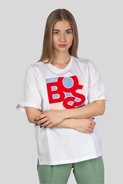 BOSS Regular Fit Bisiklet Yaka Kadın T-shirt Beyaz