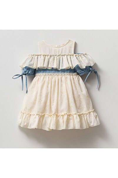 Little Pumpkin Fırfırlı Denim Detaylı Kız Bebek Bayramlık Elbise