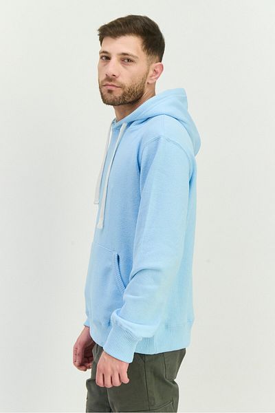 fleece factory Men Textured Long Sleeves Hoodie, Pale Blue
