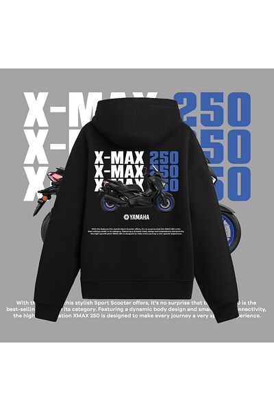 Edizen Yamaha Xmax 250 Unisex Oversize 100% Cotton Black Hoodie