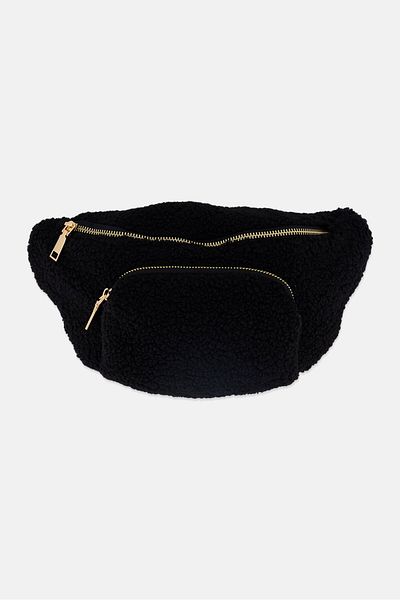 Moda Luxe Women Faux-Fur Belt Fanny Pack 22 H x 34 L x 8 W cm, Black