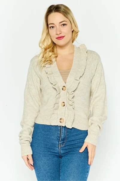 Industry Women V-Neck Textured Cardigan, Beige