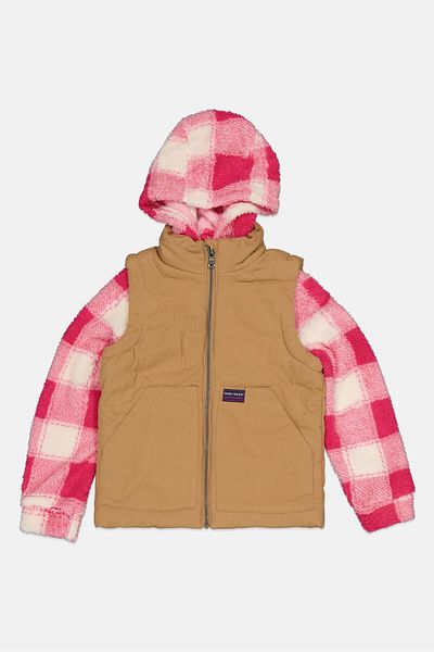 Bass Creek Outfitters Kids Girl Hooded Checkered Jacket, Tan