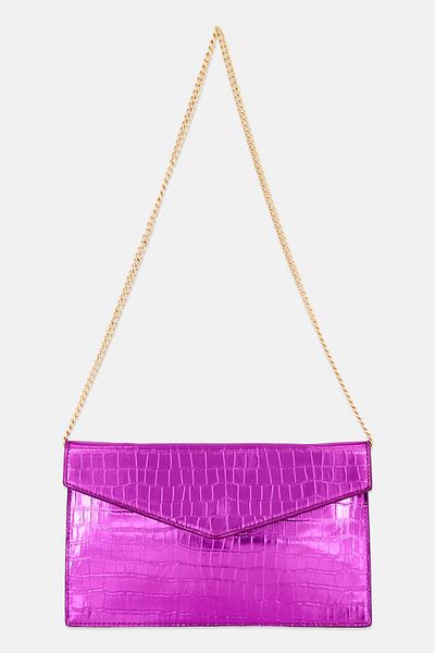 Moda Luxe Women Textured Clutch Bag 20 H X 29 L X 2 W Cm, Bright Pink