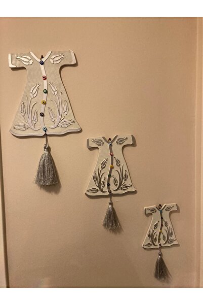 PLUS HOME DEKORATİF 3'LÜ NAZAR BONCUKLU KAFTAN BEYAZ GÜMÜŞ BOYLARI 22-18-14-CM