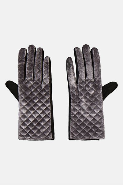 Justin Gregory Women 1 Pair Velvet Quilted Gloves, Gray