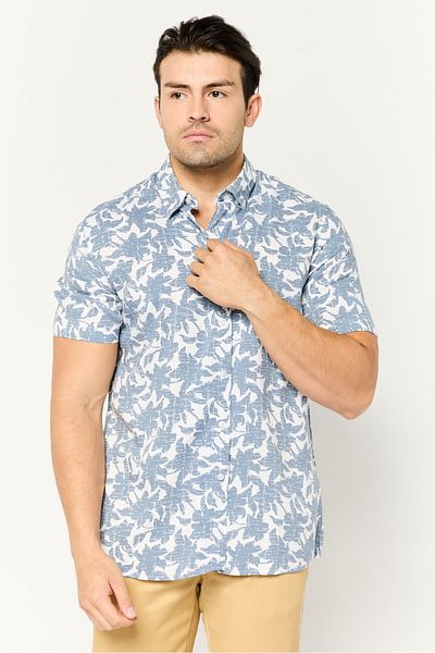 Peter Werth Men Regular Fit Allover Print Short Sleeves Casual Shirt, White