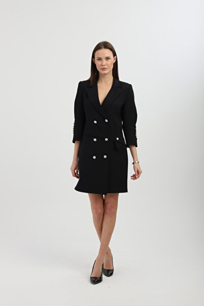 Genel Markalar Kruvaze Çıkarılabilir Kemerli Uzun Siyah Ceket