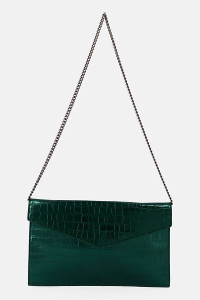 Moda Luxe Women Textured Clutch Bag 20 H x 29 L x 2 W cm, Green