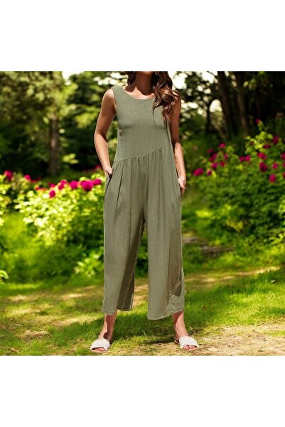 Mothermood M0the3rSalaş Kadın Tulum Keten Yazlık Günlük Sırt Dekolteli