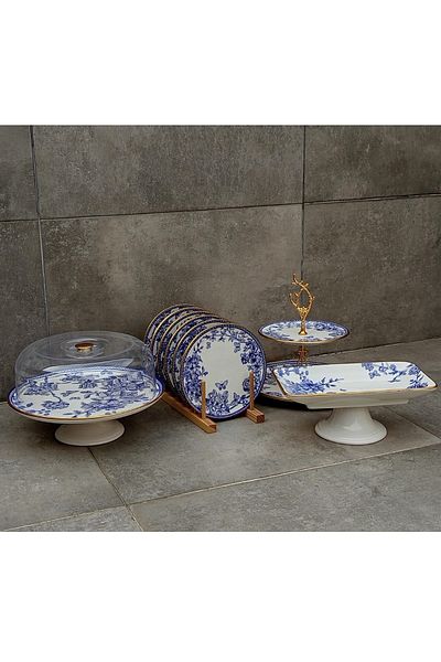 Pinkev 10 Piece Ceramic Cake Presentation Plate Set