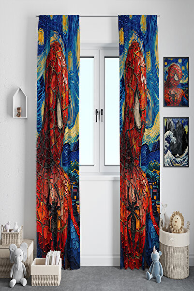 BelezaHome Blue Red Spiderman Themed 2 Wings Background Curtain