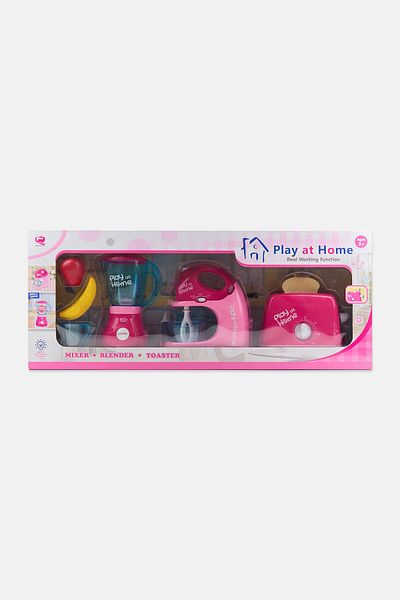Play At Home Real Working Function Mixer,blender And Toaster Kitchen Appliances Toys, Pink Combo