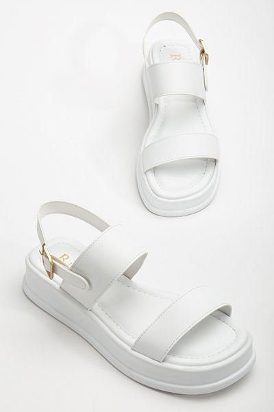 RİSSOLİ Rissoli Women's White Double Banded Side Buckle Detailed Daily Comfortable Sandals