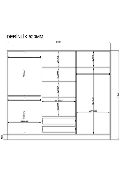 Rabi Kardelen Country 6 Kapaklı 2 Çekmeceli Gardırop