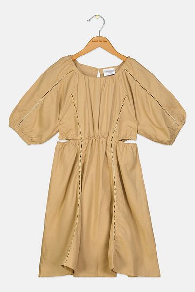 Willow & Whistle Kids Girl Eyelet Midi Dress, Tan