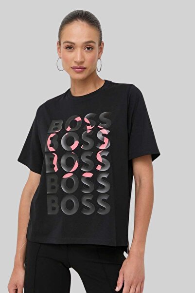 BOSS Kadın Bisiklet Yaka T-shirt Siyah
