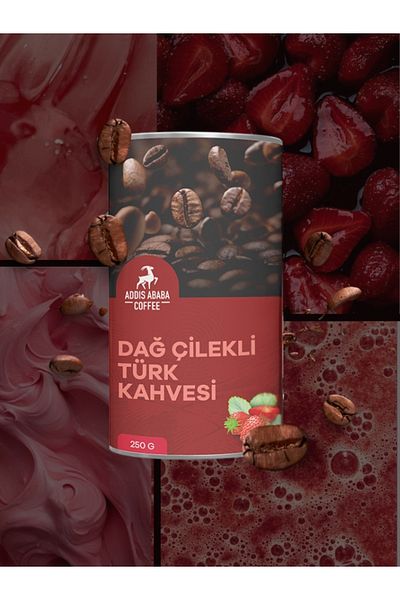 Addis Ababa Coffee Mountain Strawberry Turkish Coffee, Scented Turkish Coffee 250 gr