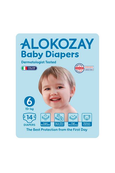 Alokozay Premium Baby Diapers - Size 6 (15+ Kg) - 14 Diapers