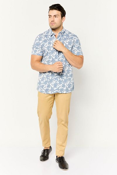 Peter Werth Men Regular Fit Allover Print Short Sleeves Casual Shirt, White