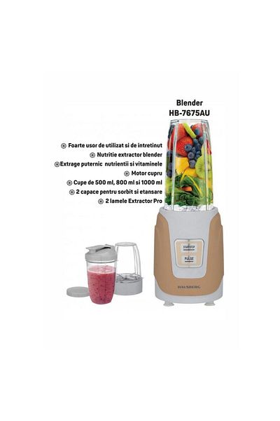 Hausberg Blender Hausberg HB-7675AU Auriu,Putere 1000W, Capacitate 1000ml, motor de cupru