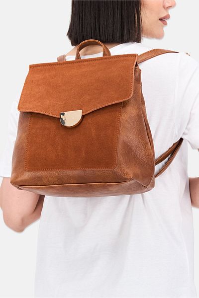 Moda Luxe Women Solid Backpack 26 L x 28 H x 13 W cm, Brown