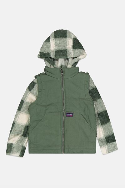 Bass Creek Outfitters Kids Girl Hooded Checkered Jacket, Olive