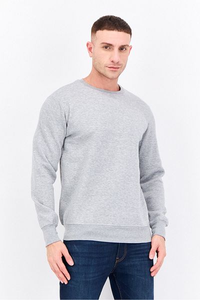 fleece factory Men Crew Neck Long Sleeves Heather Sweatshirt, Grey