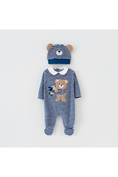 İNDİGO طقم رومبير مخطط باللون الأزرق الداكن والأبيض للأطفال الرضع