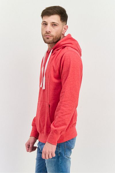 fleece factory Men Hooded Long Sleeves Heather Sweatshirt, Red