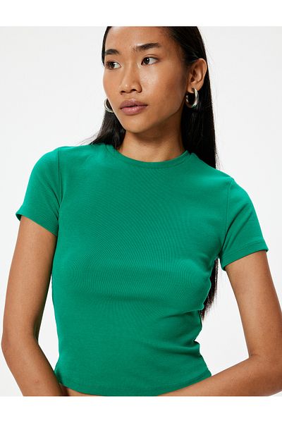 Koton Basic-Kurzarm-T-Shirt mit Rundhalsausschnitt