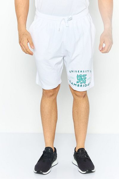 University Of Cambridge Men Drawstring Embroidered Logo Basic Shorts, White