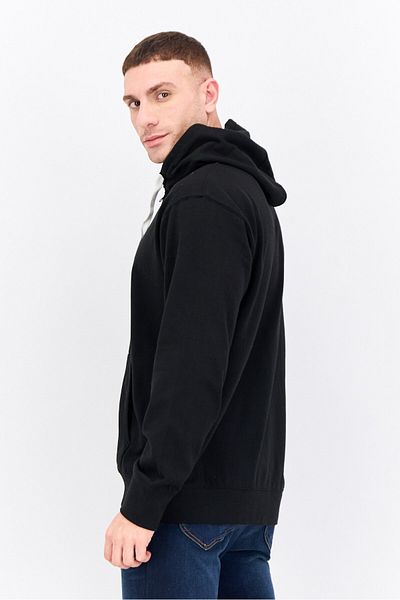 fleece factory Men Hooded Long Sleeves Solid Full Zip Sweatshirt, Black