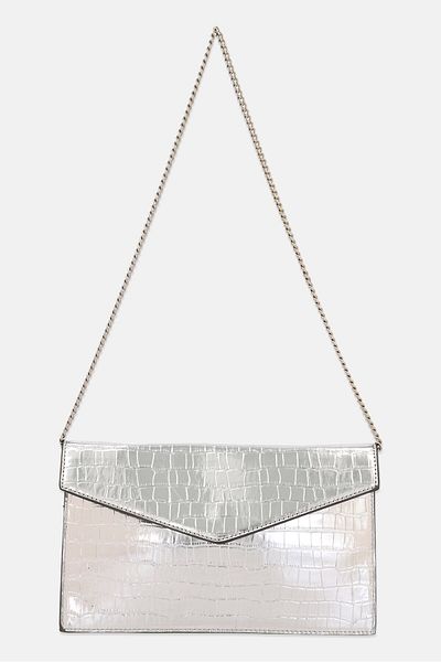 Moda Luxe Women Textured Clutch Bag 20 H x 29 L x 2 W cm, Silver