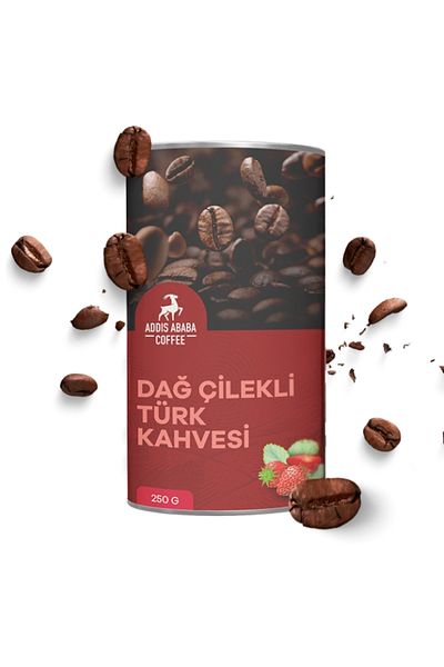 Addis Ababa Coffee Mountain Strawberry Turkish Coffee, Scented Turkish Coffee 250 gr