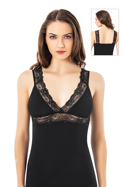 Pijamarket Lace Detailed Strappy Lycra Modal Women's Undershirt