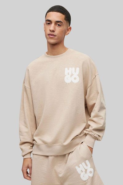 HUGO Men's Crew Neck Sweatshirt Beige