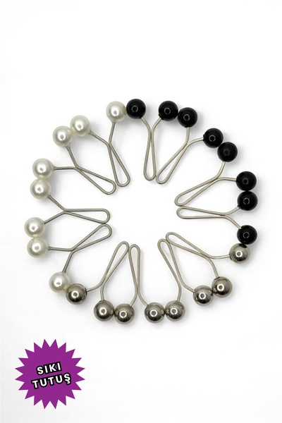 Loggia Set de 12 bucăți de clipsuri: alb-negru-argintiu perla model accesoriu hijab pentru femei