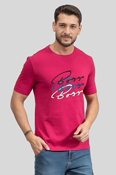 BOSS Logo Baskılı Slim Fit Erkek T-shirt Kırmızı