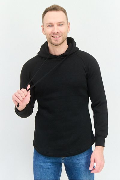 fleece factory Men Hooded Long Sleeve Plain Sweatshirt, Black